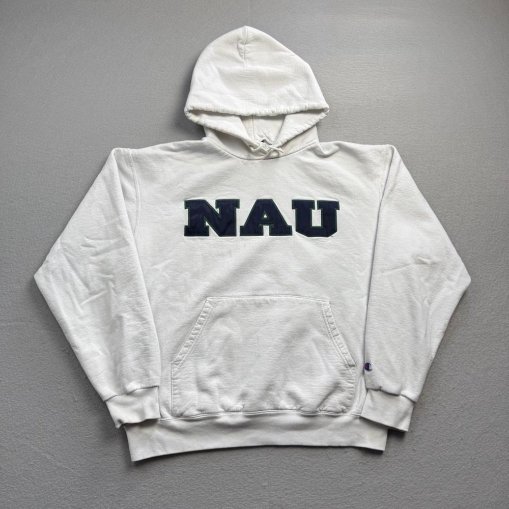 Champion NAU Hoodie Northern Arizona University Spell Out White Size L